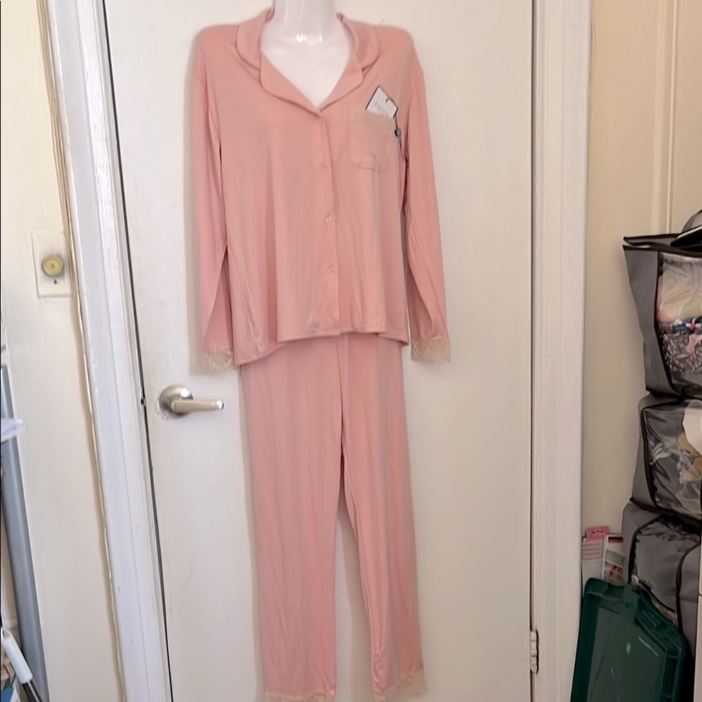 Pink Pajama Set with Lace Trim.Laundry by Shelli Segal